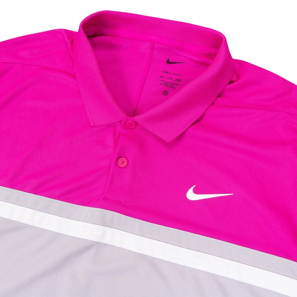Lot of 2 Nike Mens 2XL Dri-Fit Golf Polo Shirts Pink Grey Teal Navy Colorblock